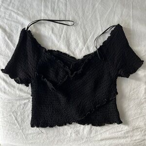 Black Shirring Off-shoulder Top